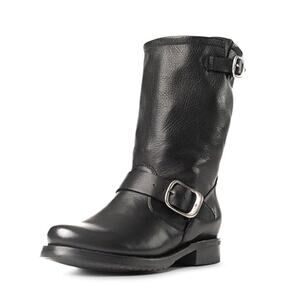 Frye Veronica Boots Soft Leather Mid Calf Buckle Strap Biker Moto Black 9D